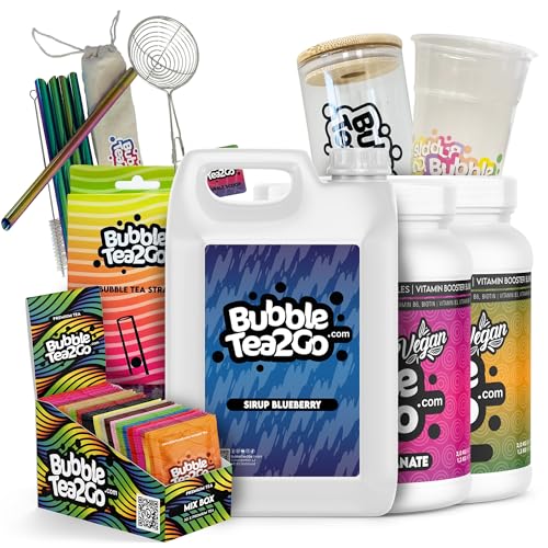 BubbleTea2Go - Family Party Pack für 70 Portionen - DIY Bubble Tea Set, 1x Mix Box Tee-Pulver, mit 2x 1980g Bubble Perlens, 1x 1900g Bubble Tea Sirup und Zubehör - Boba Tea Kit für Parties von BubbleTea2Go