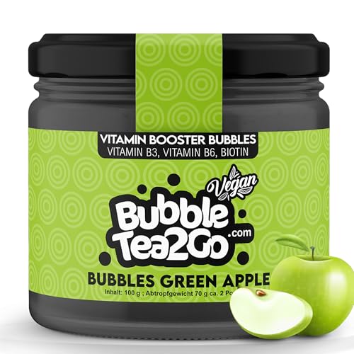 BubbleTea2Go - Green Apple Bubble Tea Perlen 100g, 100% Vegan, Halal, Bubbles aus Natürlicher Algae, Popping Boba Fruchtperlen, Boba Perlen für Bubble Tea Drink, Aromaperlen- Vitaminen B6, B12, Biotin von BubbleTea2Go