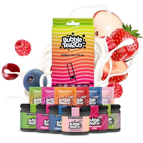 BubbleTea2Go - Großes Früchtemix Starterpaket - DIY Bubble Tea Set, 6x Premium Bubble Teas, mit 4x Bubble Perlens, 2x Bubble Tea Sirup und Zubehör - Boba Tea Kit für Parties von BubbleTea2Go