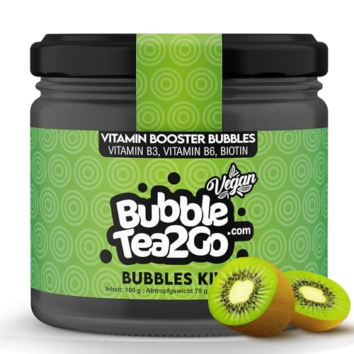 BubbleTea2Go - Kiwi Bubble Tea Perlen 100g, 100% Vegan, Halal, Bubbles aus Natürlicher Algae, Popping Boba Fruchtperlen, Boba Perlen für Bubble Tea Drink, Aromaperlen- Vitaminen B6, B12, Biotin von BubbleTea2Go