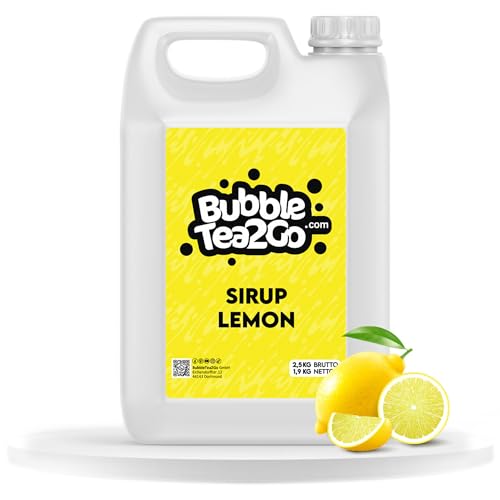 BubbleTea2Go - Lemon Bubble Tea Sirup 1900ml - Vegan, Halal, Natürliches Boba Tea Getränkesirup, Frucht Sirup für Wasser, Slushies, Sodastream, Smoothie, Eiskaffee & mehr von BubbleTea2Go