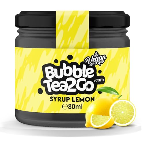 BubbleTea2Go - Lemon Bubble Tea Sirup 80ml - Vegan, Halal, Natürliches Boba Tea Getränkesirup, Frucht Sirup für Wasser, Slushies, Sodastream, Smoothie, Eiskaffee & mehr von BubbleTea2Go