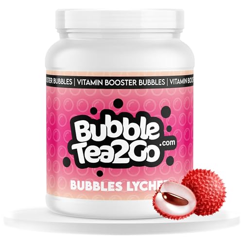 BubbleTea2Go - Lychee Bubble Tea Perlen 1200g, 100% Vegan, Halal, Bubbles aus Natürlicher Algae, Popping Boba Fruchtperlen, Boba Perlen für Bubble Tea Drink, Aromaperlen- Vitaminen B6, B12, Biotin von BubbleTea2Go