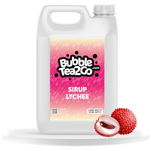 BubbleTea2Go - Lychee Bubble Tea Sirup 1900ml - Vegan, Halal, Natürliches Boba Tea Getränkesirup, Frucht Sirup für Wasser, Slushies, Sodastream, Smoothie, Eiskaffee & mehr von BubbleTea2Go