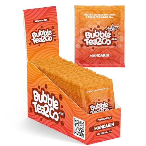 BubbleTea2Go - Mandarin Bubble Tea Pulver (30 Portionen) - Getränkepulver für Milch, Erfrischender Bubble Tee Pulver Mix, Instant Pulver für Boba Tea, Eistee, Slushies, Smoothie, Eiskaffee & mehr von BubbleTea2Go