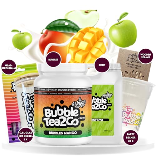 BubbleTea2Go - Mango Apple Special Bundle - 100% Vegan, Halal - DIY Bubble Tea Set, Premium Bubble Tea Sirup und Bubbles - Einfache Zubereitung Boba Tea Kit zu Hause oder unterwegs von BubbleTea2Go