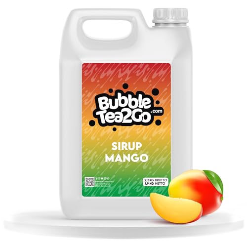 BubbleTea2Go - Mango Bubble Tea Sirup 1900ml - Vegan, Halal, Natürliches Boba Tea Getränkesirup, Frucht Sirup für Wasser, Slushies, Sodastream, Smoothie, Eiskaffee & mehr von BubbleTea2Go