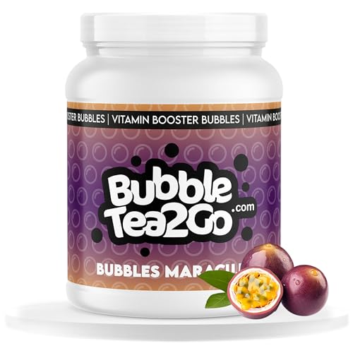 BubbleTea2Go - Maracuja Bubble Tea Perlen 1200g, 100% Vegan, Halal, Bubbles aus Natürlicher Algae, Popping Boba Fruchtperlen, Boba Perlen für Bubble Tea Drink, Aromaperlen- Vitaminen B6, B12, Biotin von BubbleTea2Go