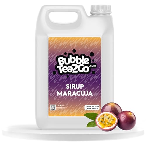 BubbleTea2Go - Maracuja Bubble Tea Sirup 1900ml - Vegan, Halal, Natürliches Boba Tea Getränkesirup, Frucht Sirup für Wasser, Slushies, Sodastream, Smoothie, Eiskaffee & mehr von BubbleTea2Go