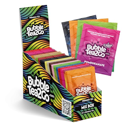 BubbleTea2Go - Mix Box Bubble Tea Pulver (30 Portionen) - Getränkepulver für Milch, Erfrischender Bubble Tee Pulver Mix, Instant Pulver für Boba Tea, Eistee, Slushies, Smoothie, Eiskaffee & mehr von BubbleTea2Go