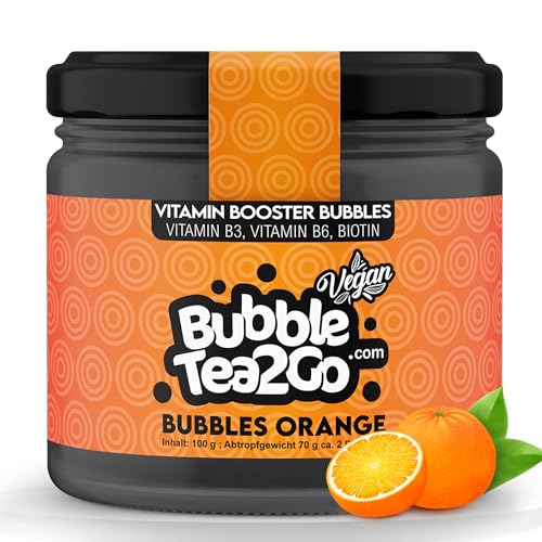 BubbleTea2Go - Orange Bubble Tea Perlen 100g, 100% Vegan, Halal, Bubbles aus Natürlicher Algae, Popping Boba Fruchtperlen, Boba Perlen für Bubble Tea Drink, Aromaperlen- Vitaminen B6, B12, Biotin von BubbleTea2Go