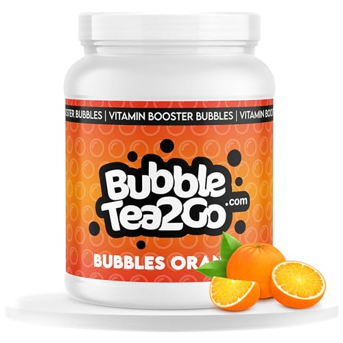 BubbleTea2Go - Orange Bubble Tea Perlen 1200g, 100% Vegan, Halal, Bubbles aus Natürlicher Algae, Popping Boba Fruchtperlen, Boba Perlen für Bubble Tea Drink, Aromaperlen- Vitaminen B6, B12, Biotin von BubbleTea2Go