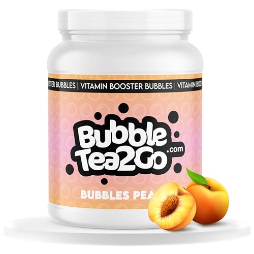 BubbleTea2Go - Peach Bubble Tea Perlen 1200g, 100% Vegan, Halal, Bubbles aus Natürlicher Algae, Popping Boba Fruchtperlen, Boba Perlen für Bubble Tea Drink, Aromaperlen- Vitaminen B6, B12, Biotin von BubbleTea2Go