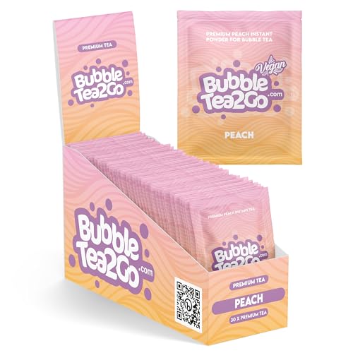 BubbleTea2Go - Peach Bubble Tea Pulver (30 Portionen) - Getränkepulver für Milch, Erfrischender Bubble Tee Pulver Mix, Instant Pulver für Boba Tea, Eistee, Slushies, Smoothie, Eiskaffee & mehr von BubbleTea2Go