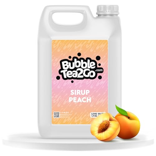 BubbleTea2Go - Peach Bubble Tea Sirup 1900ml - Vegan, Halal, Natürliches Boba Tea Getränkesirup, Frucht Sirup für Wasser, Slushies, Sodastream, Smoothie, Eiskaffee & mehr von BubbleTea2Go