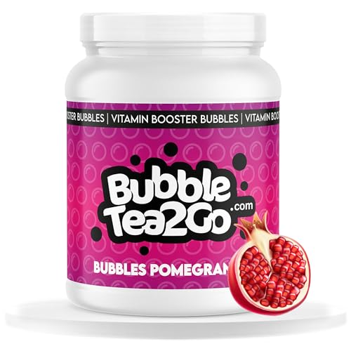 BubbleTea2Go - Pomegranate Bubble Tea Perlen 1200g, 100% Vegan, Halal, Bubbles aus Natürlicher Algae, Popping Boba Fruchtperlen, Boba Perlen für Bubble Tea, Aromaperlen- Vitaminen B6, B12, Biotin von BubbleTea2Go