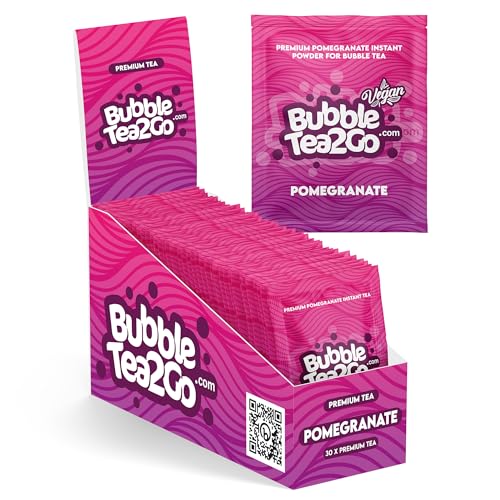 BubbleTea2Go - Pomegranate Bubble Tea Pulver (30 Portionen) - Getränkepulver für Milch, Erfrischender Bubble Tee Pulver Mix, Instant Pulver für Boba Tea, Eistee, Slushies, Smoothie, Eiskaffee & mehr von BubbleTea2Go