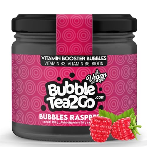 BubbleTea2Go - Raspberry Bubble Tea Perlen 100g, 100% Vegan, Halal, Bubbles aus Natürlicher Algae, Popping Boba Fruchtperlen, Boba Perlen für Bubble Tea Drink, Aromaperlen- Vitaminen B6, B12, Biotin von BubbleTea2Go