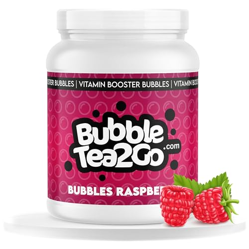 BubbleTea2Go - Raspberry Bubble Tea Perlen 1200g, 100% Vegan, Halal, Bubbles aus Natürlicher Algae, Popping Boba Fruchtperlen, Boba Perlen für Bubble Tea Drink, Aromaperlen- Vitaminen B6, B12, Biotin von BubbleTea2Go