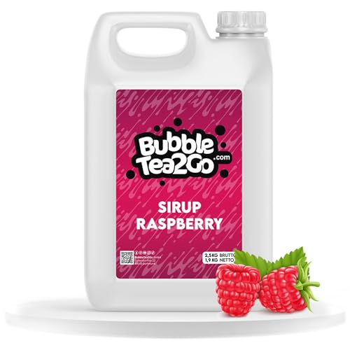 BubbleTea2Go - Raspberry Bubble Tea Sirup 1900ml - Vegan, Halal, Natürliches Boba Tea Getränkesirup, Frucht Sirup für Wasser, Slushies, Sodastream, Smoothie, Eiskaffee & mehr von BubbleTea2Go