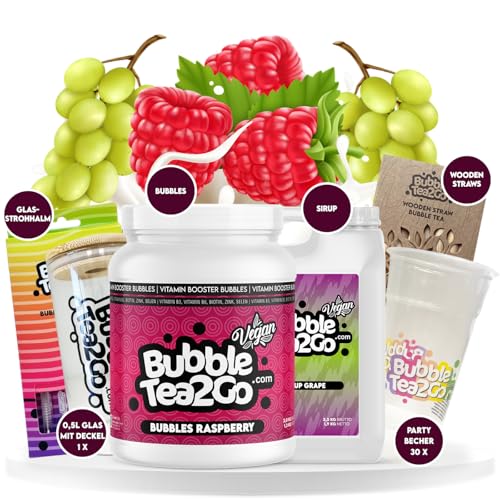 BubbleTea2Go - Raspberry Grape Special Bundle - 100% Vegan, Halal - DIY Bubble Tea Set, Premium Bubble Tea Sirup und Bubbles - Einfache Zubereitung Boba Tea Kit zu Hause oder unterwegs von BubbleTea2Go