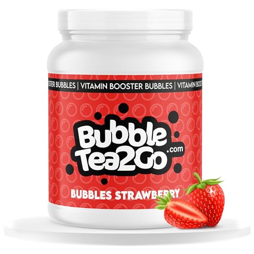 BubbleTea2Go - Strawberry Bubble Tea Perlen 1200g, 100% Vegan, Halal, Bubbles aus Natürlicher Algae, Popping Boba Fruchtperlen, Boba Perlen für Bubble Tea, Aromaperlen- Vitaminen B6, B12, Biotin von BubbleTea2Go