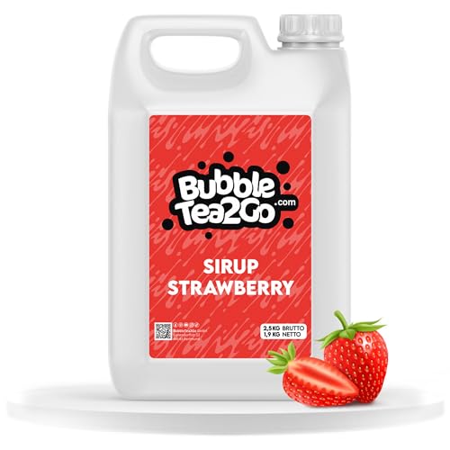 BubbleTea2Go - Strawberry Bubble Tea Sirup 1900ml - Vegan, Halal, Natürliches Boba Tea Getränkesirup, Frucht Sirup für Wasser, Slushies, Sodastream, Smoothie, Eiskaffee & mehr von BubbleTea2Go