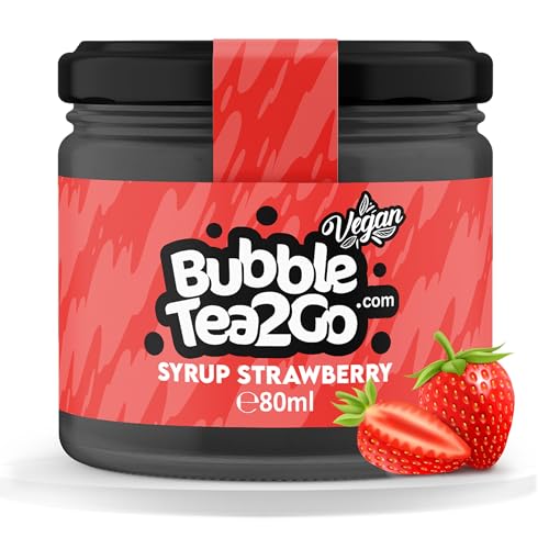 BubbleTea2Go - Strawberry Bubble Tea Sirup 80ml - Vegan, Halal, Natürliches Boba Tea Getränkesirup, Frucht Sirup für Wasser, Slushies, Sodastream, Smoothie, Eiskaffee & mehr von BubbleTea2Go