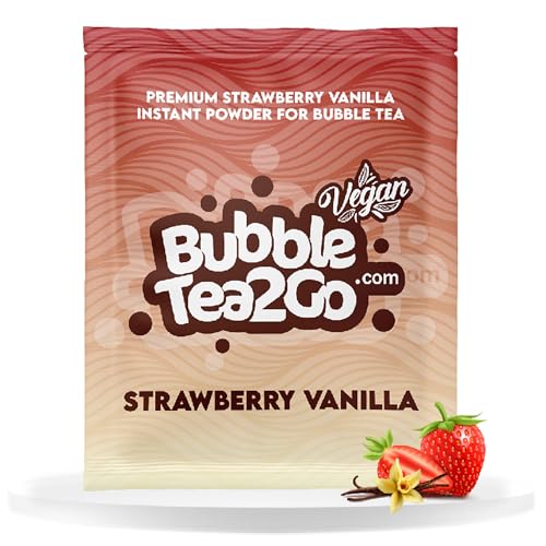 BubbleTea2Go - Strawberry & Vanilla Bubble Tea Pulver 5g - Getränkepulver für Milch, Erfrischender Bubble Tee Pulver Mix, Instant Pulver für Boba Tea, Eistee, Slushies, Smoothie, Eiskaffee & mehr von BubbleTea2Go