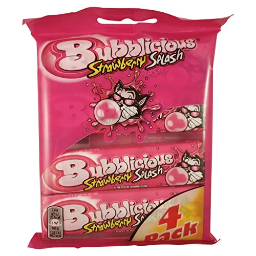 Bubblicious | Erdbeergummi | Bubbicious Kaugummi-Erdbeer-Splash - 4 pro Packung | Bubbalicious Bubbloggum | 5.36 Unzen Gesamtgewicht | 150 Gramm insgesamt. von Bubblicious