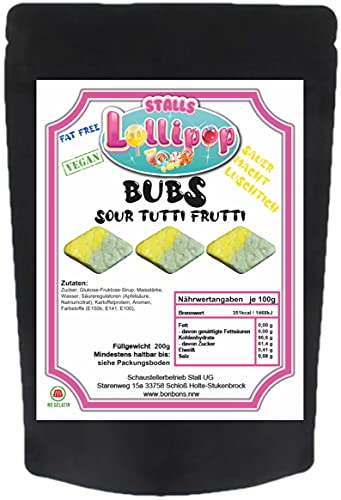 Bubs Godis Sour Tutti Frutti - Vegane Skandinavisches Fruchtgummis Tutti Frutti 200g von Bubs