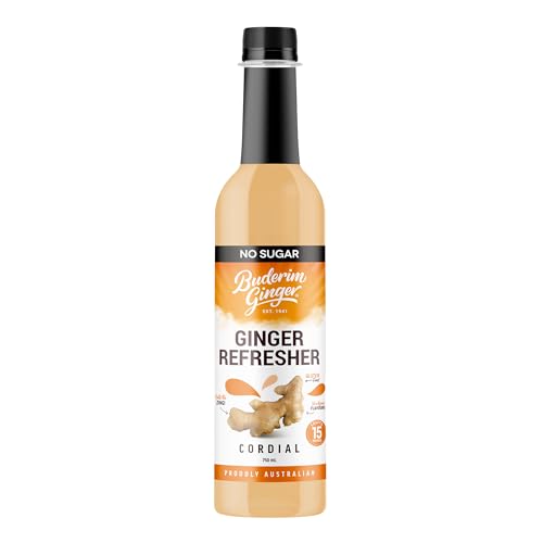 Buderim Ginger Refresher Cordial NO SUGAR - Macht 15 Getränke, 750 ml Flasche, lecker, schmeckt wie Ingwerbier! von BUDERIM GINGER