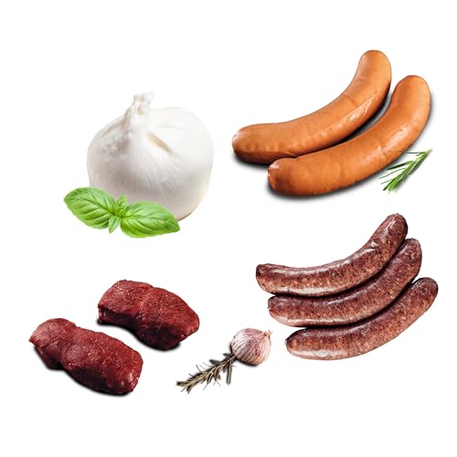 Büffel Bill Grill Bundle - Feinschmecker Grill Paket für Genießer, Original vom italienischen Wasserbüffel, Büffel Bratwurst, Büffel Knacker, Filet Steak und Burrata von Büffel Bill