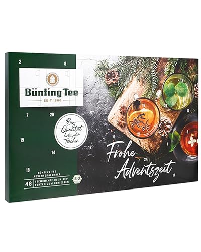 Bünting Tee Bio Tee-Adventskalender 2024 "Frohe Adventszeit" - 48 aromaversiegelte Aufgussbeutel in 24 verschiedenen Sorten von Bünting Tee SEIT 1806