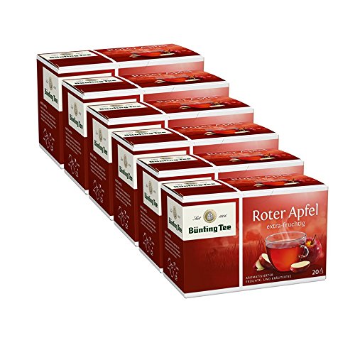 Bünting Tee Roter Apfel 6er Pack – Früchtetee, extra-fruchtig – 6 x 20 Teebeutel von Bünting