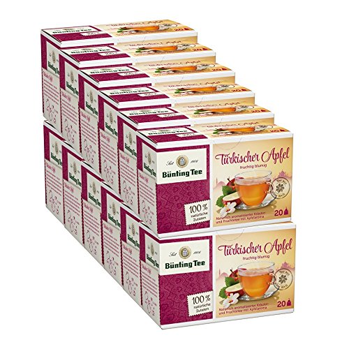 Bünting Tee Türkischer Apfel 12er Pack – Früchtetee, fruchtig-blumig – 12 x 20 Teebeutel von Bünting Tee