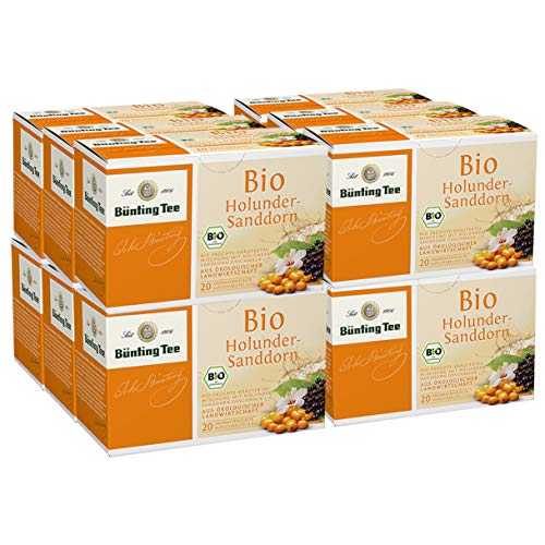 Bünting Tee Holunder-Sanddorn 12er Pack – Bio Früchtetee – 12 x 20 Teebeutel von Bünting Tee