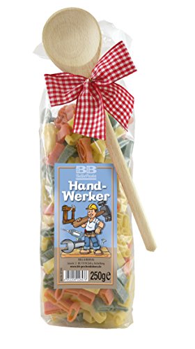 Bull & Bear bunte Werkzeug Nudeln 250g, Motivnudeln aus Hartweizengrieß, handgefertigt in deutscher Manufaktur, Pasta Geschenk, inkl. Holzlöffel von Bull & Bear