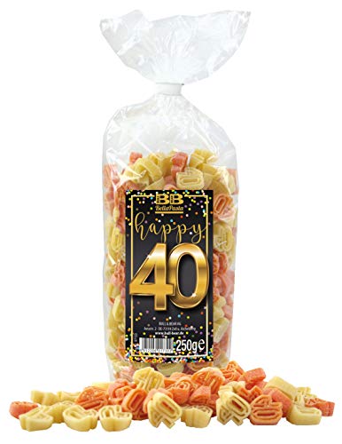 Bull & Bear Pasta bunte Geburtstags-Nudeln “Happy 40” 250g, Motivnudeln handgefertigt, Geschenk von Bull & Bear