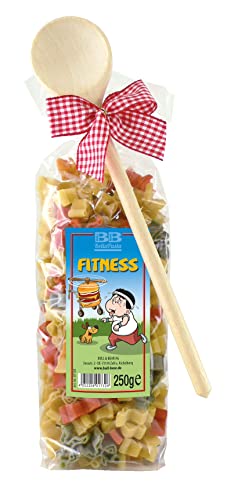 Bull & Bear bunte Jogger Nudeln 250g, Motivnudeln aus Hartweizengrieß, handgefertigt in deutscher Manufaktur, Pasta Geschenk, inkl. Holzlöffel von Bull & Bear