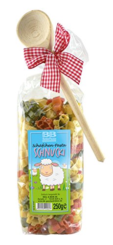 Bull & Bear bunte Schafe Nudeln, 250g, Motivnudeln aus Hartweizengrieß, handgefertigt in deutscher Manufaktur, Pasta Geschenk, inkl. Holzlöffel von Bull & Bear