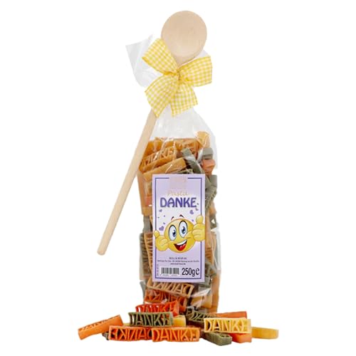 Bull & Bear `Danke´ Pasta Geschenkset, 250g Nudeln mit Schriftzug und Holzlöffel von Bull & Bear