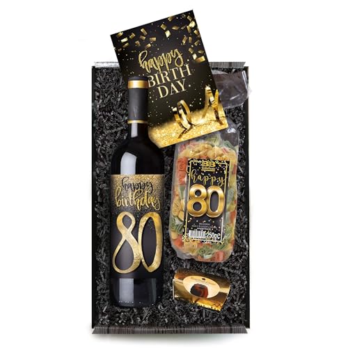 Bull & Bear Geschenkbox Happy Birthday 80", Set mit Rotwein, Nudeln und Geburtstagskarte, Geschenk zum 80. Geburtstag von Bull & Bear