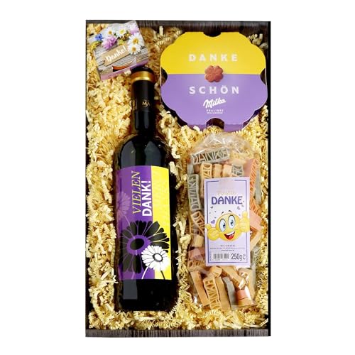 Bull & Bear Wein Geschenkset `Danke´ Rotwein, Danke-Nudeln & Feinste Schokolade von Bull & Bear