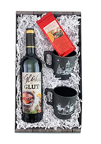 Bull & Bear Geschenkset "Glühglut", mit feinstem Glühweingewürz, Rotwein, zwei Tassen, Weihnachten von Bull & Bear