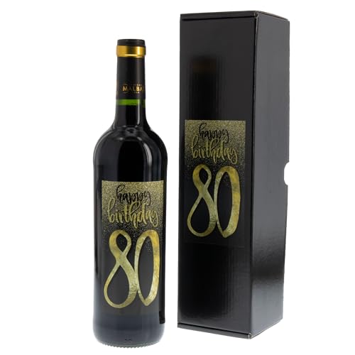 Bull & Bear Wein-Geschenk"Happy Birthday 80", Geschenk zum 80. Geburtstag, Rotwein 14%, Merlot von Bull & Bear