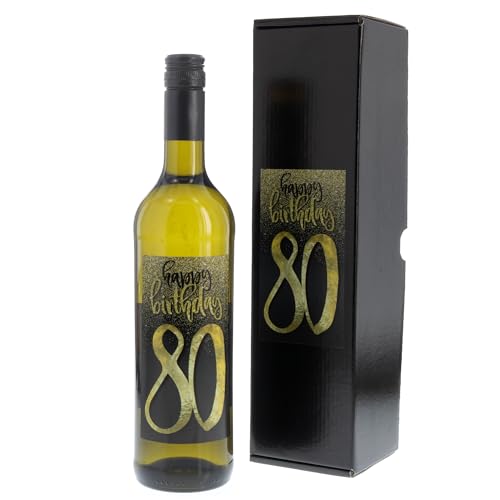 Bull & Bear Wein-Geschenk "Happy Birthday 80", Geschenk zum 80. Geburtstag, Weisswein 13%, trocken von Bull & Bear