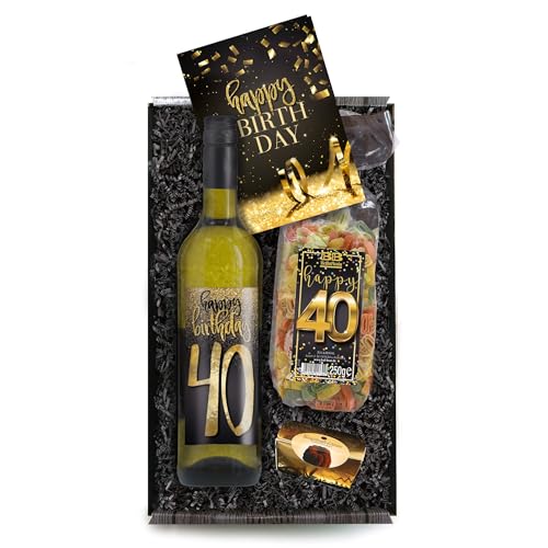 Bull & Bear Geschenkbox "Happy Birthday 40", Set mit Weisswein und Geburtstagskarte, Geschenk zum 40. Geburtstag von Bull & Bear