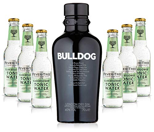 Gin Tonic Set - Bulldog Gin 0,7l 700ml (40% Vol) + 6x Fever Tree Elderflower Tonic Water 200ml - Inkl. Pfand MEHRWEG von Bulldog-Bulldog