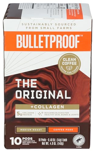 Bulletproof The Original + Collagen Einzelportion-Kaffeepads, 10 Stück, 100 % Arabica-Kaffee aus Mittel- und Südamerika mit Kollagen von Bulletproof